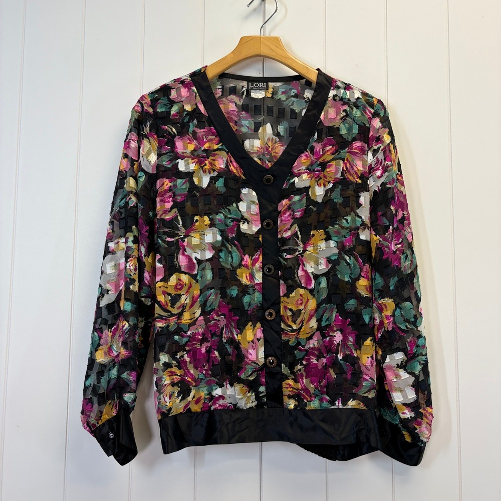 Vintage Lori of California 80s 90s Whimsigoth Floral Top Women Size 12 Night Out